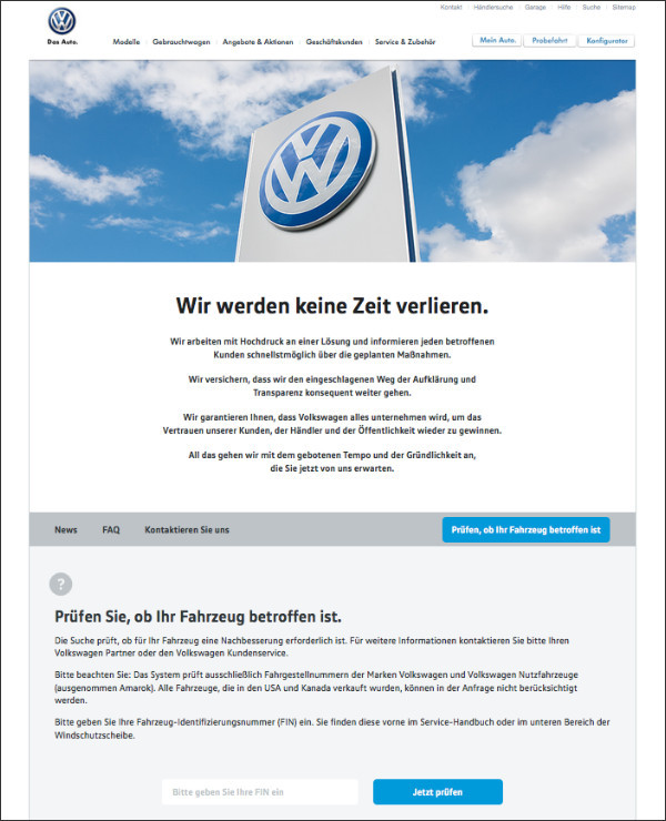 Volkswagen Infoseite zum EA 189 Dieselmotor